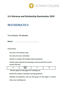 eltham college – 11+ entrance and scholarship examination 2019 – mathematics